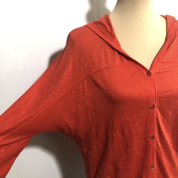 EILEEN FISHER Linen Cardigan Womens XS Orange Dolman Sleeves Hoodie Sweater - Picture 4 of 14